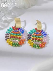 OOQ 1 Pair Bohemian Style Summer Beach Earrings, Handmade Seed Bead Beaded Versatile Earrings, Sweet Minimalist Fairy Style Jewelry, Suitable For Daily Wear, Wedding Season Bridesmaid Gift, Any Holiday Gift - Color - View 2