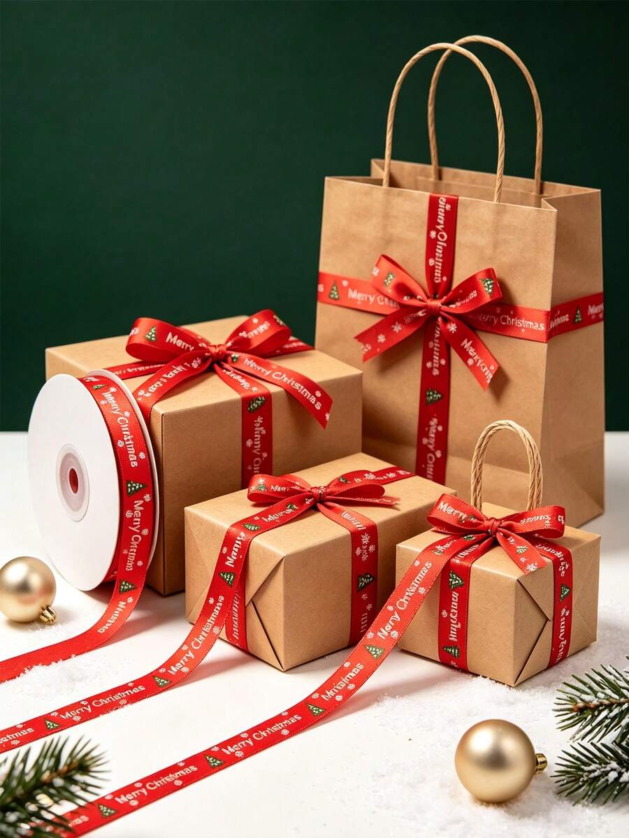 10 Yards/Roll Christmas Gift Party Baking Box Decoration Sealing Ribbon, Woven Ribbon Packaging Decoration Ribbon Bow Ribbon, Premium New Style - View 1