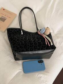 Versatile Large Capacity Leopard Print 2026 Autumn New Minimalist Fashion Design Shoulder Handheld Tote Bag For Women - Black - View 4