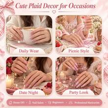 Fall Nail Stickers 10 Rolls Pink Plaid Pattern Nail Transfer Paper, Korean And Japanese Style Grid Pattern Nail Stickers, Cute Classic Plaid Pattern Boxed Nail Decoration, Japanese Kawaii Nail DIY Supplies - Multicolor - View 3