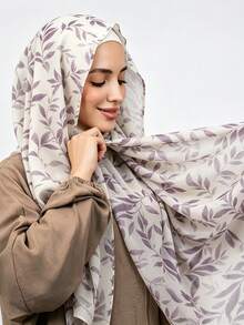 1pc New Printed Chiffon Muslim Hijab, Soft And Breathable Daily Wear Printed Scarf, Modest Hijab Shawl - #134 Light Purple - View 1