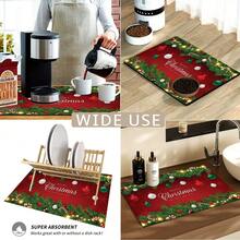 1pc, Christmas Series, Pine Branch & Colorful Ball Christmas Border Pattern Printed Coffee Bar Mat, Drainage Mat, Coffee Machine Soft Bottom Diatomaceous Earth Drainage Mat, Soft Rubber Drainage Mat, Super Absorbent & Wear-Resistant Dish Drying Mat, For Countertop Restaurant Kitchen Table Mat, Patio Dining Table Decor, Home Kitchen Supplies, Countertop Decor Mat - Multicolor - View 6