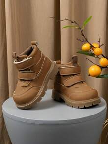 Boys' Energetic Caramel Camel Double Hook & Loop Ankle Boots, Thick Sole Round Toe Design, Suitable For Outdoor Outings And Autumn/Winter Outfits - Camel - View 5