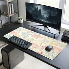 1pc Extended Mouse Pad With Brushstroke Watercolor Floral Design, Soft Pink Blue Creamy Watercolor Floral Desk Mat, Waterproof Anti-Slip Keyboard Pad, Girls Desk Decor - Flower 2 - View 6