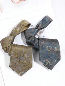 1pc Distressed Texture Full-Print Rose Floral Jacquard Men's Vintage Commuter Suit Decorative Tie - Multicolor - View 2