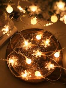 1pc Home Decor Star String Light Of 1.5/3/4.5/6/10M, Christmas Decor Snowflake Frosted Ball Light String, Battery Powered Indoor Room Decor Fairy Star Light, Bedroom , Wall Decor Light String, Suitable For Weddings, Parties Decoration Light String - White - View 4