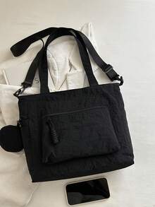 New Fashion Minimalist Casual Tote Bag For Women, Large Capacity - Black - View 3