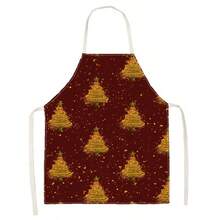 1pc Christmas Gold Foil Christmas Tree Full Print Apron - Sleeveless Design, Durable And Comfortable Fit, Featuring Gold Line Christmas Tree With Star, Moon And Gold Snowflake Pattern, Suitable For Cooking, Baking And Home Cleaning, Household Cleaning, Housework Apron, Hand-Painted Handmade Gardening Apron, Fun Holiday Gift - Burgundy - View 2