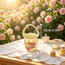 Ceramic Utensil Holder With Handle, Vintage Rose Floral Cutlery Organizer, Countertop Spoon Fork Knife Storage Box - View 7