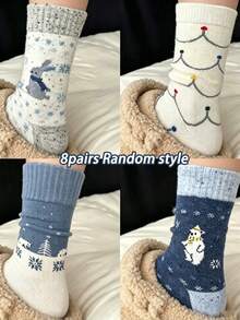 1/4/8Pairs Mixed Pack Fair Isle Socks Women'S Autumn Winter Mid-Calf Socks Christmas Warm Thick Socks - Multicolor - View 8