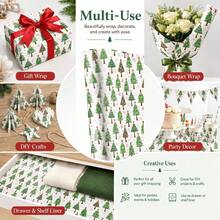 17in*9.8FT 白色聖誕禮物包裝紙,綠色聖誕樹與彩色雪花,適用於聖誕節、禮物包裝裝飾、冬季禮物包裝用品,白色禮物包裝紙,手工禮物包裝,捲裝 43cm*300cm - E - 查看 10