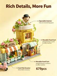 City Architecture Miniature Building Blocks Model, Panda Tea House, Western Restaurant, Spring Flower Shop 2-Story Building, Suitable For Adults To Relieve Stress And Reduce Anxiety, Interesting Adult Game Set, Creative Home Scene Puzzle, Perfect Birthday Gift, Exquisite Bedroom Construction Model (With Stickers) - Multicolor - View 5