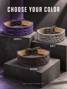 Pet Dog Wide Collar, Crocodile Embossed Wide Neck Strap, Bronze Metal Buckle And D-Ring Design, Adjustable For Medium To Large Dogs Daily Wear And Walking, Purple/Grey/Brown, L-3XL - Multicolor - View 3