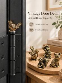 Hinge Head Decorative Toppers - Brass Sparrow, Rabbit, Squirrel, Cat And Monkey Magnetic Door Hinge Toppers, Animal Lover Home Decor Gift - New Model - View 2