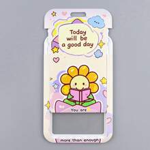 1 Piece Kawaii Positive Quote ID Badge Holder With Lanyard, Cute Sunflower Cloud Heart Print Card Holder For Student Office Work, Lovely Gift - Multicolor - View 7