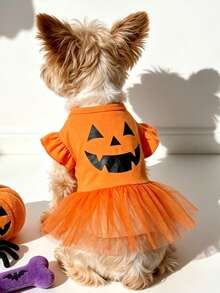 LUCKIE LABO 1pc Halloween Pumpkin Ghost Bone Funny Pattern Pet Dress, Physical Flea Prevention, Reduces Shedding, Heat Insulation & Breathable, Suitable For Small And Large Dogs And Cats, Indoor And Outdoor Use - Multicolor - View 5