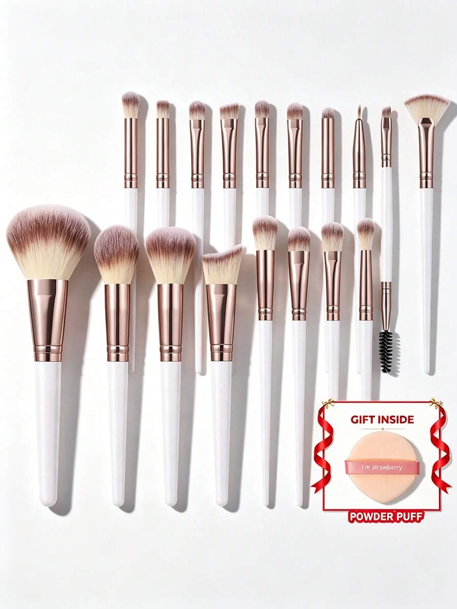 18pcs+1pc Gift Makeup Brush Set, Soft And Dense Makeup Brushes, Suitable For Foundation, Powder, Blush, Eyeshadow, Concealer, Contour, Highlighter, Full Face And Eye Makeup, Suitable For Makeup Beginners, Suitable For Daily And Party Makeup - Purple - View 1