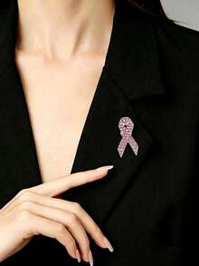 1pc Breast Cancer Awareness Pink Ribbon Badge Accessory, Pink Bow Brooch Lapel Pin - Pink - View 4