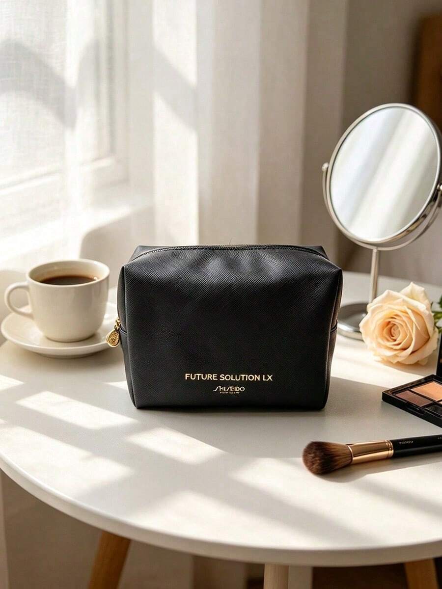 Portable Lightweight Travel Makeup Bag With Dust-Proof Zipper, Suitable For Weekend Trips And Daily Carry, Thoughtful Holiday Gift, SHISEIDO-GIFT-1 Makeup Bag - Black - View 1