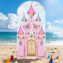 1pc Pink Castle Arch Backdrop, Fairy Tale Theme 2D Flat Print Polyester Background Wall, Easy To Install, Indoor/Outdoor Use, Suitable For Dance Photography, Ceremonies And Holiday Decoration - 1pc - View 5