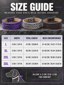 Pet Dog Wide Collar, Crocodile Embossed Wide Neck Strap, Bronze Metal Buckle And D-Ring Design, Adjustable For Medium To Large Dogs Daily Wear And Walking, Purple/Grey/Brown, L-3XL - Multicolor - View 2
