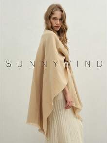1pc Women's Solid Color Polyester Warm Versatile Elegant Casual Shawl For Daily Use - Camel - View 2