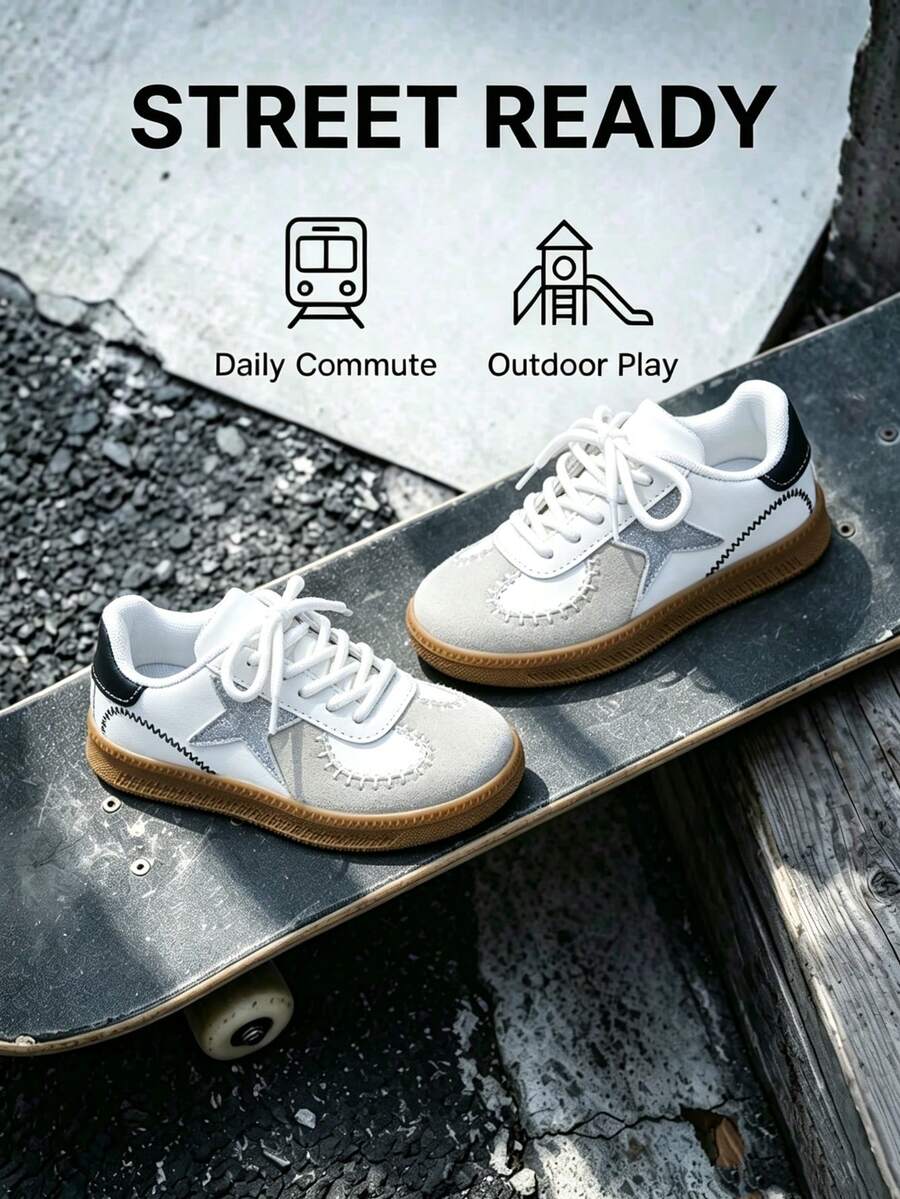 Unisex Kids Fashion Slip-On Hook & Loop Athletic Shoes, Versatile Back-To-School Style, Suitable For All Seasons And Outdoor Activities - Beige - View 1