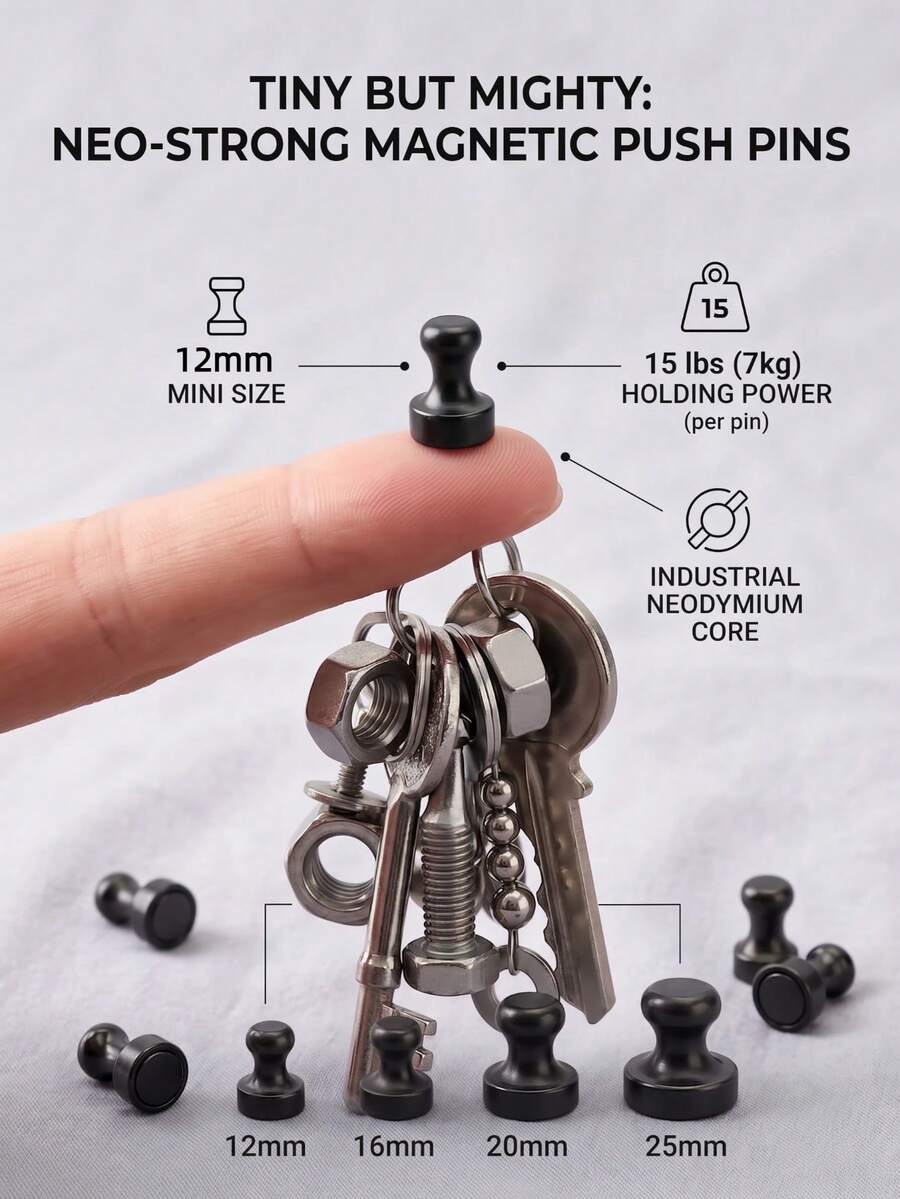 5/10/20pcs Strong Magnetic Push Pins, Matte Black Metal Magnetic Push Pins, Suitable For Refrigerator And Whiteboard, Scratch-Resistant Strong Magnets, Suitable For Home Office Storage, Tools And DIY Crafts - Multicolor - View 1