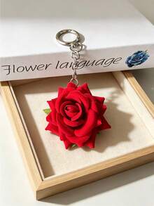 1pc Fashionable Versatile Rose Chain Round Keychain Key Ring Bag Charm Accessory, Perfect Gift Choice - Multicolor - View 2