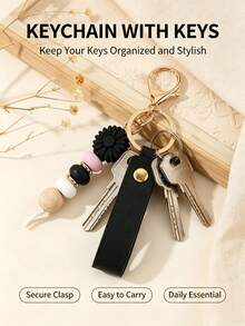1pc Creative Cartoon Daisy Flower Beaded Keychain Bag Pendant Cute Silicone Keyring All Seasons - Multicolor - View 12