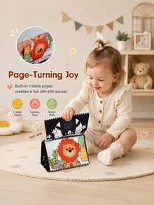 Newborn Visual Stimulation Mirror Cloth Book, Triangle Stand Design, Stable Placement, Soft Mirror Guides Baby Self-Discovery, Multiple Series Theme Patterns Available, High Contrast Patterns Train Visual Tracking, Washable Fabric, Soft Without Hard Edges, Early Sensory Education Toy Cloth Book For Young Babies, Christmas Halloween Gift - Black and White Multi-color - View 8