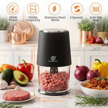 SUPERLEX Mini Electric Food Chopper, 2-Speed Settings, One-Button Operation, Easy To Use, Can Quickly Chop Ingredients, Comes With A 500Ml Jar, Small Kitchen Food Processor, Electric Garlic Crusher, With Turbo Function And Non-Slip Base - Black - View 6