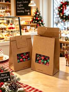 6pcs/12pcs/24pcs Xmas Holiday Window Stand-Up Paper Gift Bags, Visible Window Design For Candy Cookies Party Favor Pouches - View 7