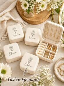 Personalized Birthday Flower Jewelry Box, Customized Name Travel Jewelry Box, Bridesmaid Gift, Birthday Gift For Her, Wedding Party Gift - Multicolor - View 3