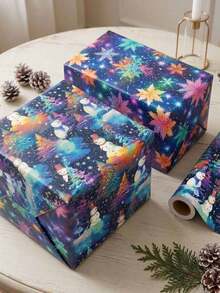 1 Roll Christmas Gift Wrapping Paper, Colorful Snowflake Christmas Tree Snowman Pattern Christmas Gift Wrapping Paper, 3 Meters Christmas Gift Wrapping Bag, Christmas Gift Wrapping Supplies, Christmas Party Gift Wrapping Box, Christmas Decoration - Multicolor - View 4