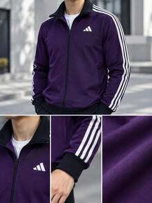 Adidas Men's 3S TRT Sports Running Fitness Training Comfortable Casual Jacket Coat KT0839 - Purple - View 4