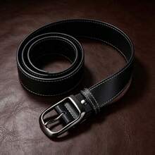 1pc PU Leather Belt, Ins Style Unisex Belt, Refined Stitched Edges, Alloy Buckle, Suitable For Casual Wear And Workwear, Perfect For Gifts And Holiday Presents - Black - View 3