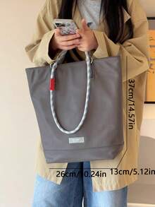 Women's Nylon Tote Bag, Solid Color, Nylon Braided Rope Handle, Metal Ring, Large Capacity, Minimalist Style, Suitable For Daily Work And Shopping - Grey - View 5