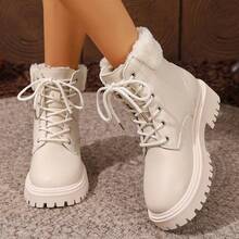 Women's Comfortable Fashionable Versatile Ankle Boots, Thick Lined Solid Color Ankle Boots, Snow Boots, Winter - White - View 7