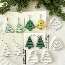 1/4pcs Christmas Series Jewelry Making Kit, Christmas Tree Shaped Polymer Clay Earring Mold, Christmas Soft Clay Jewelry Making Mold, For DIY Creative Christmas Decoration Earrings, Pendants, Ceramic And Other Jewelry Making Kit - White - View 5