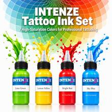 14PCS Tattoo Ink, Dynamic Tattoo Ink Practice Pigment, For Coloring And Blending, Lining, Shading, Black, White, Red, Yellow, Green And Sky Blue, And Long-Lasting (29.6ml/Bottle) - Multicolor - View 2