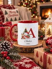 Personalized Initial And Name Christmas Mug, Customized Holiday Cup, Can Print Your Name And Text, Creative Christmas Gift, Suitable For Family, Couples And Friends Personalized Water Cup And Coffee Mug, Suitable For Home, Office And Party Use, Gift Choice - Multicolor - View 8