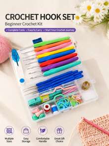 46pcs Crochet Hook Set With Storage Box, Ergonomic Soft Handle Crochet Hooks, Knitting Set, Sewing Tools, Crochet Tools, Suitable For Crocheting Pet Clothes, Perfect For Beginners, Gift For Women - Multi-color - View 1
