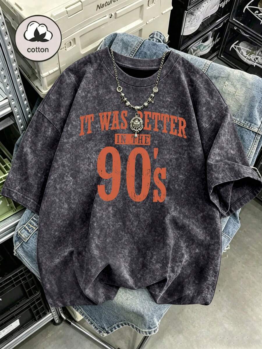 Plus Size Vintage Black Washed Short Sleeve T-Shirt For Women, Loose Fit, Fashion Design, Casual Summer - Black - View 1