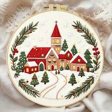 Embroidery Set, 20x20cm/7.9x7.9 Inches, Christmas Castle, 2D Flat Printing Handmade DIY Beginner Embroidery Set, Including Embroidery Cloth,Instruction Manual,Embroidery Frame And Needle And Thread, Handmade Artwork As A Gift For Friends Or Famil - 20x20cm/7.9x7.9 In - View 12