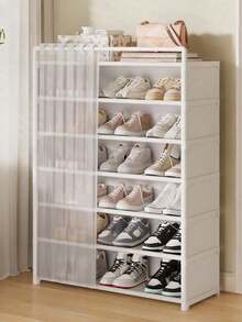 1pc Multi-Layer Shoe Rack With Curtain, Minimalist Dust-Proof Shoe Cabinet Storage Display Rack, With Drawer, Large Capacity Shoe Storage Unit, Suitable For Indoor/Outdoor, Entryway And Home, Ideal Christmas Gift - Multicolor - View 16