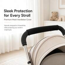 1pc Breathable Mesh Black Baby Stroller Handle Cover/Stroller Handle Grip, Children Stroller Handle Anti-Slip Protective Cover, Removable Washable Grip Protection, Washable Wear-Resistant Easy To Clean, Universal Fit - Black - View 7