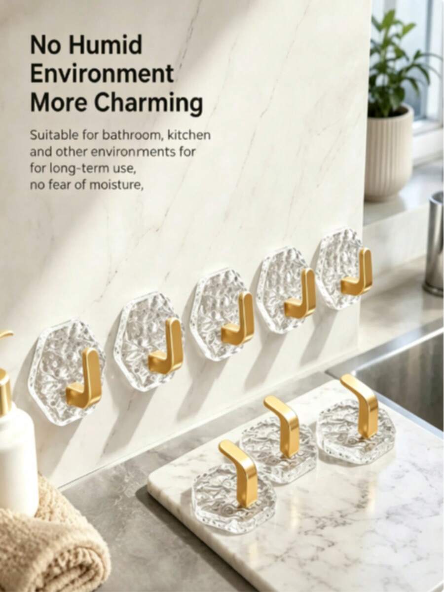 2/1 Packs Heavy-Duty Plastic Self-Adhesive Hexagonal Ripple Hooks, Sticky Hooks For Bathroom, Kitchen, Easy-Install Home Organizer For Keys, Towels, Coats