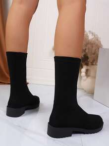 Sepatu Bot Vintage Wanita, Sepatu Bot Musim Semi/Musim Gugur, Sepatu Bot Model Kaus Kaki Gaya Inggris, Sepatu Bot Setinggi Mata Kaki Datar - Hitam - View 5