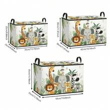 1pc Jungle Safari Animal Storage Box, Elephant Giraffe Lion Zebra Koala Pattern Foldable Storage Bin With Zipper & Handles, Large Fabric Storage Organizer For Clothes Bedding Home Decor - Multicolor - View 2